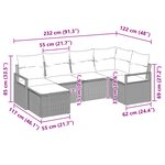 Ensemble de canapé de jardin 6 pièces avec coussins gris clair en poly rotin