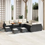 Set de canapé de jardin vidaXL 14 pièces avec coussins noir poly rotin