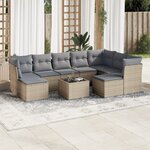 vidaXL Salon de jardin avec coussins 10 Pièces beige résine tressée