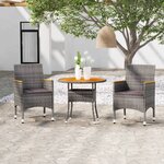 vidaXL Mobilier à dîner de jardin 3 Pièces Résine tressée Gris