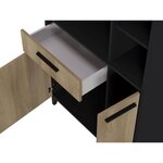 Buffet haut de cuisine - 3 portes et 1 tiroir - Mélamine chêne et noir - 80 x 40 x 178 cm