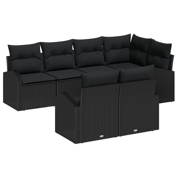 vidaXL Ensemble de canapé de jardin de 7 pièces avec coussins en poly rattan noir