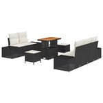 Ensemble de Canapé de Jardin 8 Pièces vidaXL avec Coussins Noir Rattan Acacia