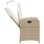 vidaXL Chaise inclinable de jardin avec coussins beige résine tressée