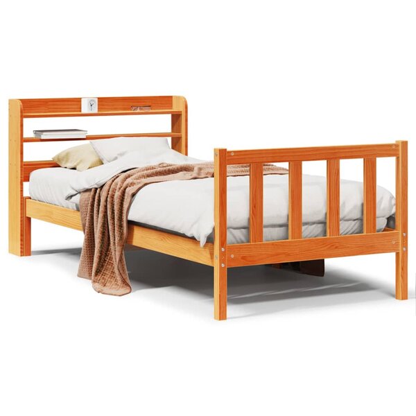 vidaXL Cadre de lit avec tête de lit sans matelas cire marron 90x200cm
