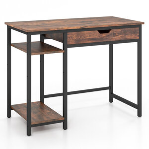 Bureau d'ordinateur avec tiroir poste de travail informatique industriel de 100 cm avec étagère réglable avec crochets brun rustique 20_0007984