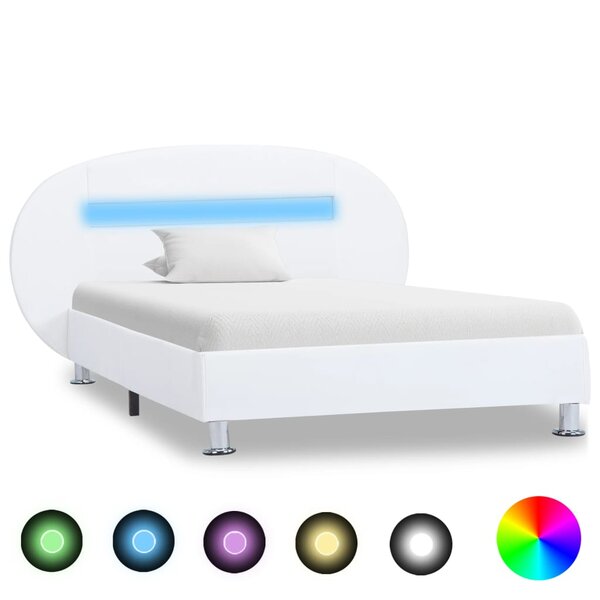 vidaXL Cadre de lit avec LED Blanc Similicuir 100 x 200 cm