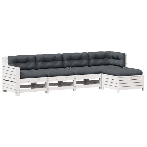 vidaXL Salon de jardin 5 Pièces avec coussins blanc bois massif de pin