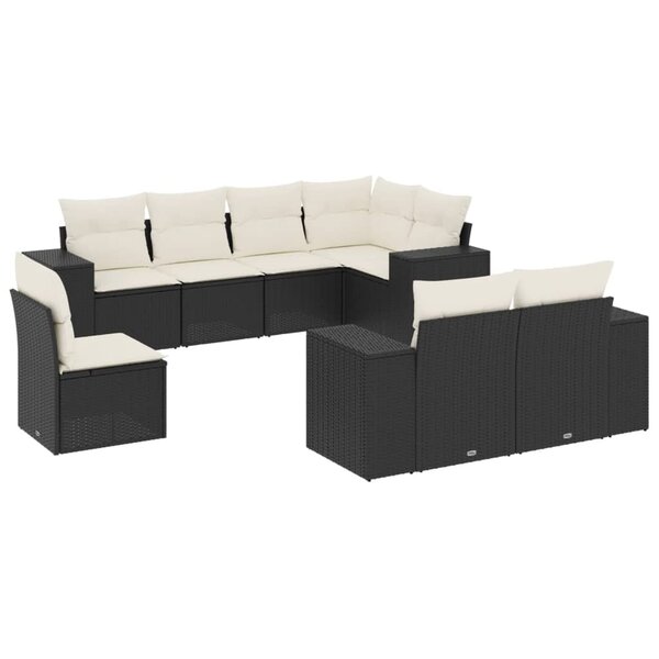 vidaXL Salon de jardin 8 Pièces avec coussins noir résine tressée