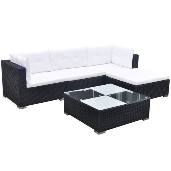 Salon de jardin meuble d'extérieur ensemble de mobilier 5 pièces avec coussins résine tressée noir 02_0016495
