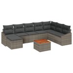 vidaXL Ensemble de Canapé de Jardin 9 Pièces avec Coussins Gris Poly Rattan Acacia