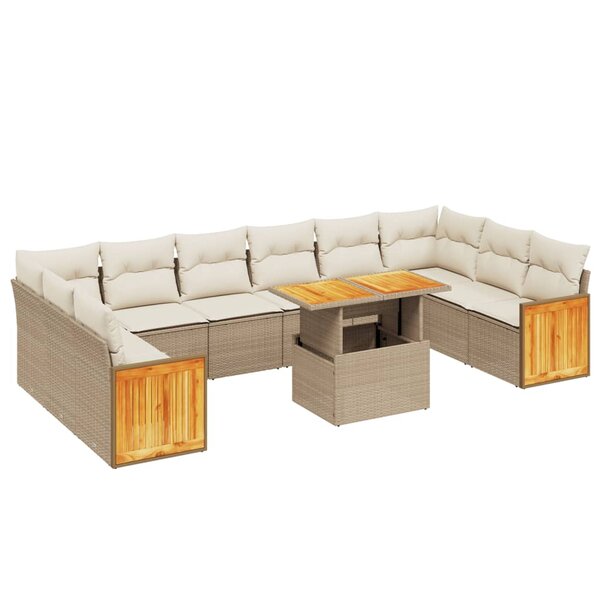 vidaXL Salon de jardin 11 Pièces avec coussins beige résine tressée