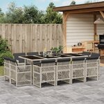vidaXL Ensemble à manger de jardin et coussins 13 Pièces gris clair rotin