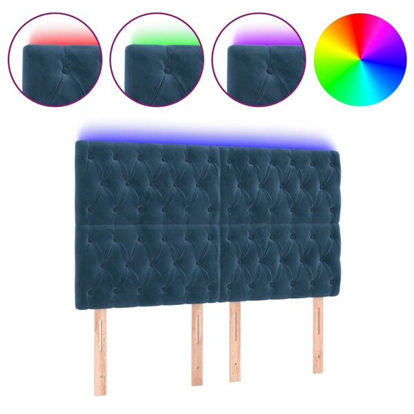 vidaXL Tête de lit à LED Bleu foncé 160x7x118/128 cm Velours