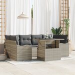 Ensemble de Canapé de Jardin 7 Pièces avec Coussins Gris Clair en Poly Rattan
