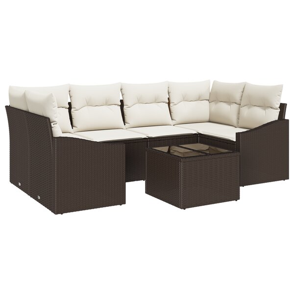 vidaXL Ensemble de canapé de jardin de 7 pièces avec coussins Marron Poly Rattan