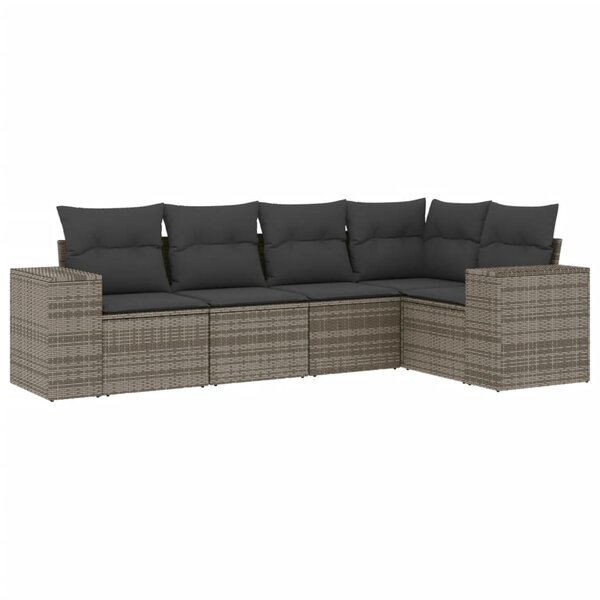 vidaXL Salon de jardin 5 Pièces avec coussins gris résine tressée