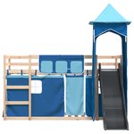 vidaXL Lit superposé avec toboggan et rideaux bleu 90x200 cm