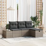 vidaXL Canapé de Jardin 4 Pièces avec Coussins en Gris Poly Rattan