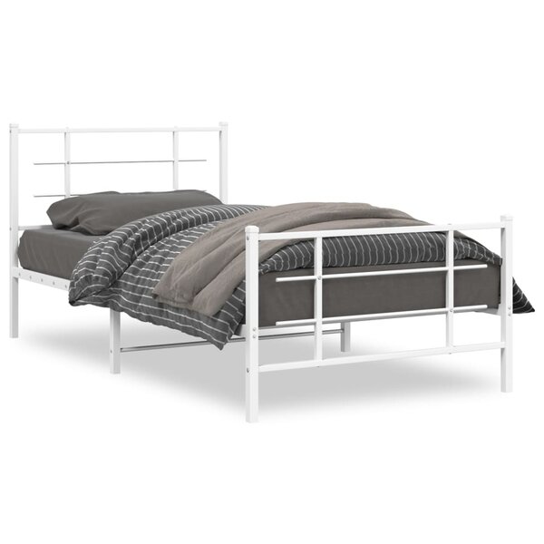 vidaXL Cadre de lit métal avec tête de lit/pied de lit blanc 107x203cm