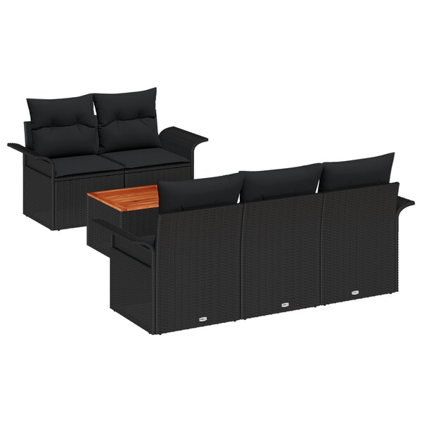 vidaXL Canapé de jardin 6 pièces avec coussins noir poly rotin acacia