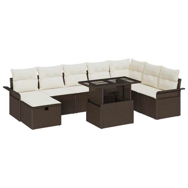 Ensemble de Canapé de Jardin vidaXL 9 Pièces avec Coussins en Rattan Poly Marron