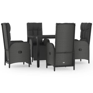 vidaXL Ensemble à manger de jardin coussins 5Pièces Noir Résine tressée