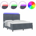 Lit avec sommier et matelas vidaXL & LED Gris Foncé 180x200 cm Velours