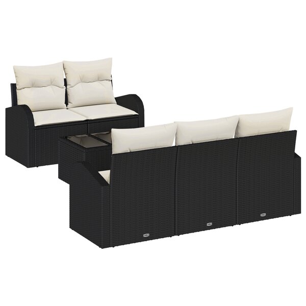 vidaXL Ensemble de canapé de jardin de 6 pièces avec coussins noir poly rotin
