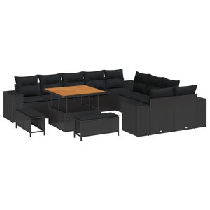 Set de Canapés de Jardin vidaXL 13 pièces avec Coussins Noir Poly Rattan Acacia