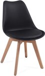 Lot de 2 chaises de salle à manger scandinaves assise rembourré pieds en bois hêtre rétro chaise pour salon chambre cuisine bureau noir 01_0000540