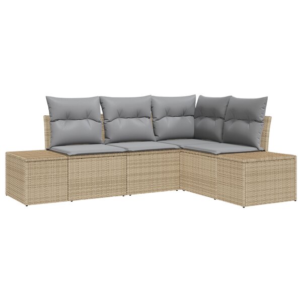 vidaXL Ensemble de Canapé de Jardin 4 Pièces avec Coussins Beige Rattan Poly