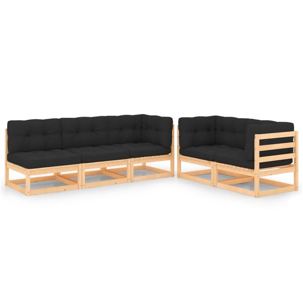 Salon de jardin meuble d'extérieur ensemble de mobilier 5 pièces avec coussins bois de pin massif 02_0016330