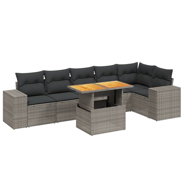 vidaXL Salon de jardin avec coussins 7 Pièces gris résine tressée