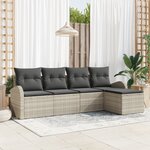 vidaXL Ensemble de 5 pièces de canapé de jardin avec coussins gris clair en poly rotin