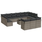 vidaXL Salon de jardin avec coussins 14 Pièces gris résine tressée