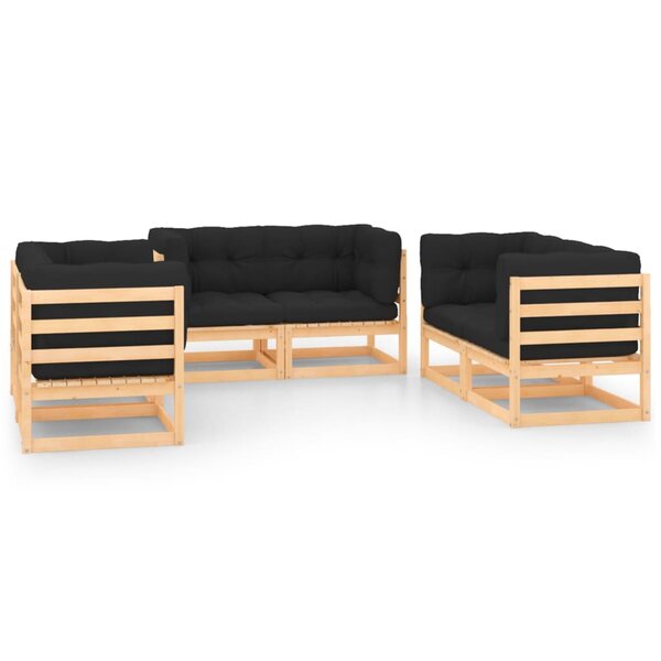 Salon de jardin meuble d'extérieur ensemble de mobilier 6 pièces avec coussins bois de pin massif 02_0016680
