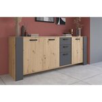 Enfilade 3 portes + table Loft rectangulaire 8 personnes - Mélaminé chêne artisan et gris