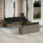 vidaXL Salon de jardin avec coussins 10 Pièces gris résine tressée