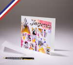 Carte double florilège créée et imprimée en france - joyeux anniversaire en lettres entremêlées de fleurs