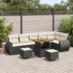 Ensemble de Canapés de Jardin de 9 Pièces avec Coussins Noir Rattan Poly Acacia