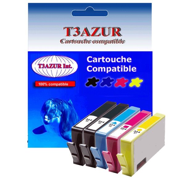 5 Cartouches compatibles avec HP DeskJet 3070A, 3520, 3522, 3524 remplace HP 364XL  - T3AZUR