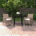 vidaXL Mobilier à dîner de jardin coussins 3 Pièces Résine tressée Verre
