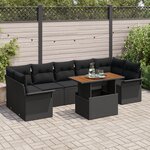 Set de Canapé de Jardin 8 Pièces avec Coussins en Rattan Poly Noir vidaXL
