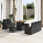 Ensemble de canapé de jardin 8 pièces avec coussins noir poly rattan acacia