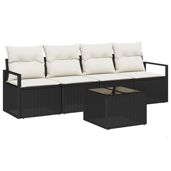 Ensemble de canapé de jardin 5 pièces avec coussins noir en rotin synthétique