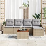 Ensemble de canapé de jardin 6 pièces avec coussins Beige Rotin synthétique Acacia
