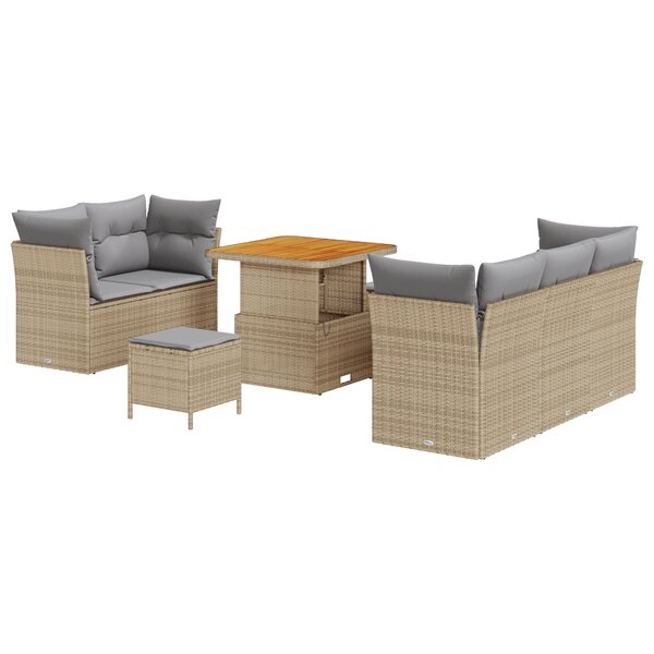 vidaXL Ensemble de Canapé de Jardin 8 pièces avec Coussins Beiges en Rattan Poly