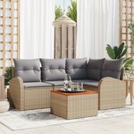vidaXL Ensemble de Canapé 5 Pièces avec Coussins en Poly Rattan Beige et Acacia