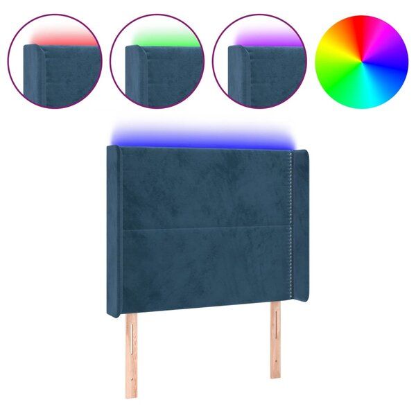 vidaXL Tête de lit à LED Bleu foncé 103x16x118/128 cm Velours